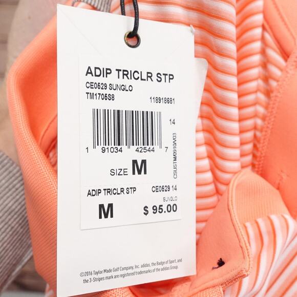 adidas adiPure Polo Shirt Mens Medium Sunglo Tricolor Stripe Golf Stretch CE0629 - Picture 9 of 12